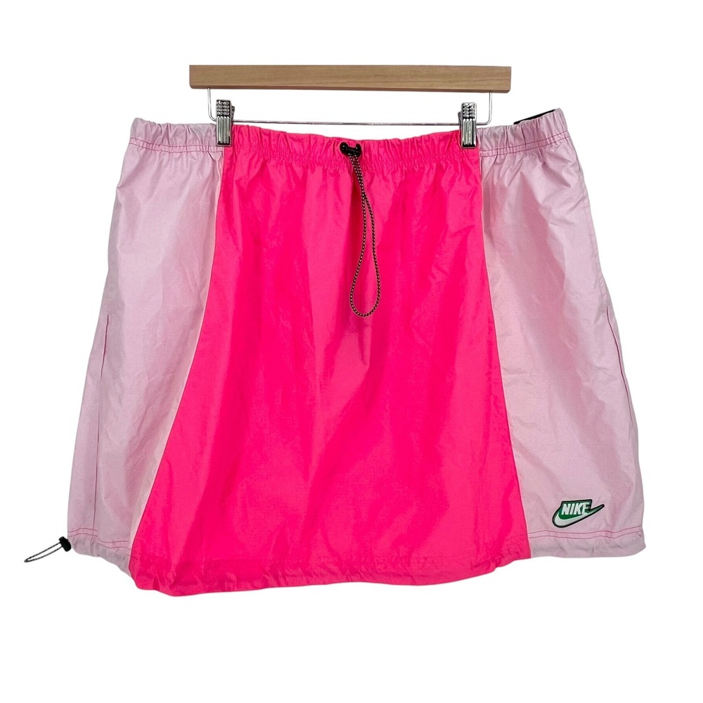 Nike Skirt Womens 2X Pink Colorblock Adjustable Bungee Hem Sporty Streetwear 80s